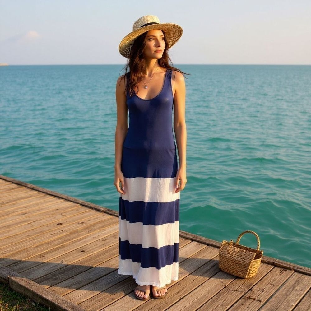 Charming Charlie Blue & White Maxi Dress (S)
